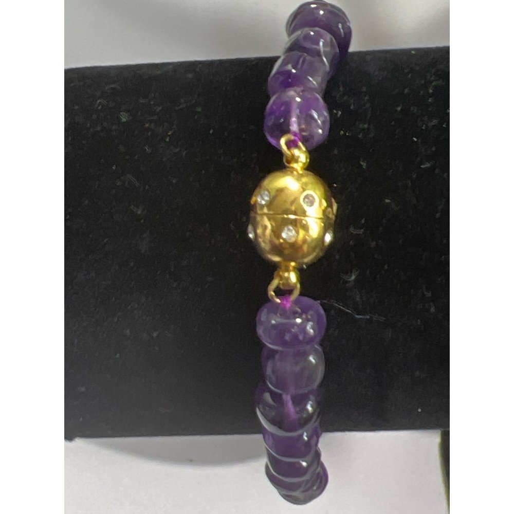 Amethyst Beaded Magnectic Bracelet -- 7.25